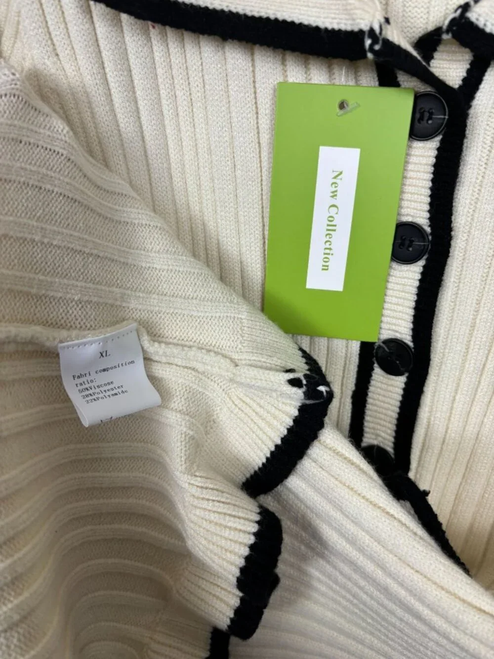 Women's Ribbed Knit Sweater Mini Dress Cream -Black Trim -Size XL New With Tags. - Picture 6 of 8